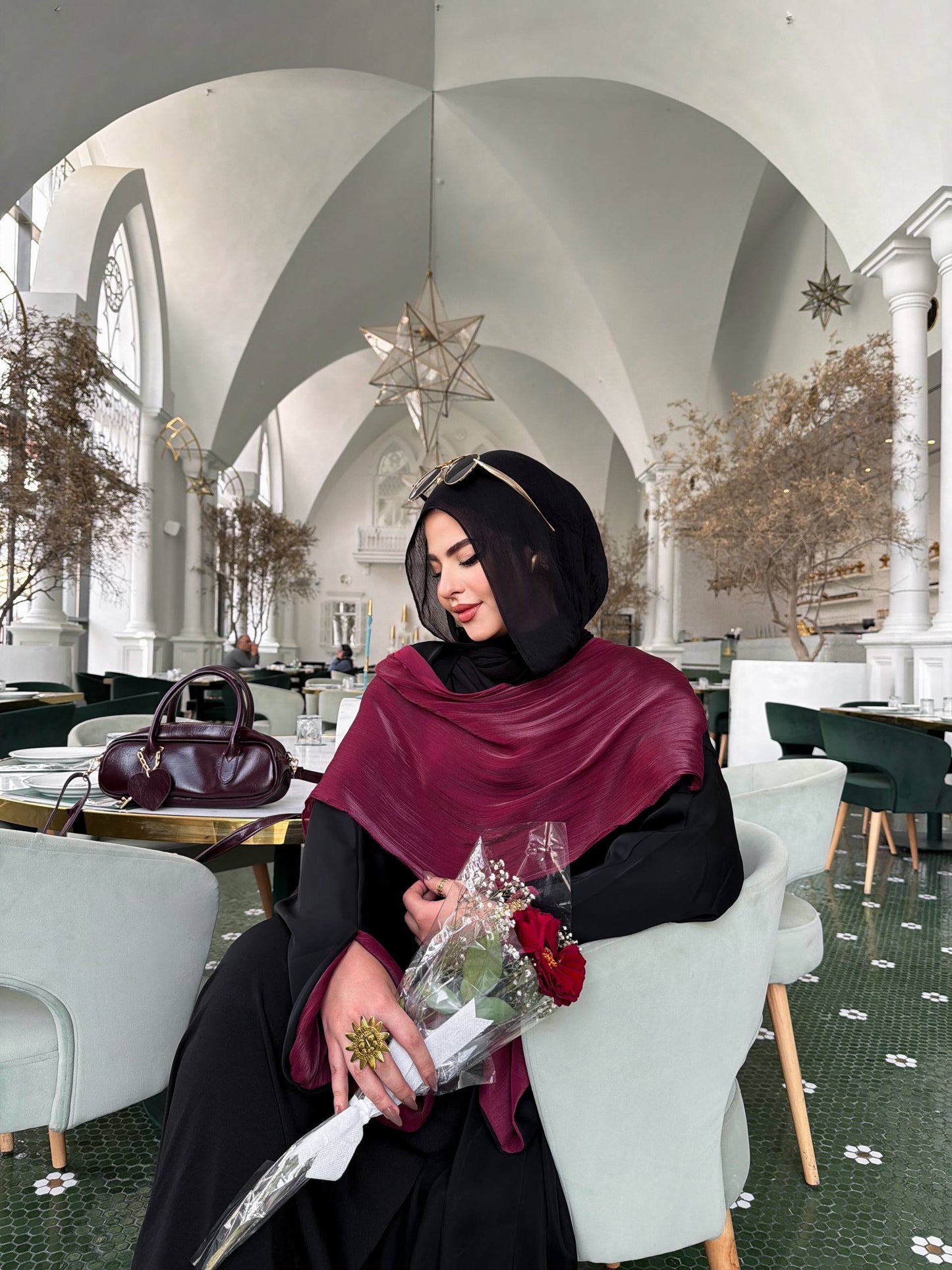 Velora Burgundy Cardigan Abaya