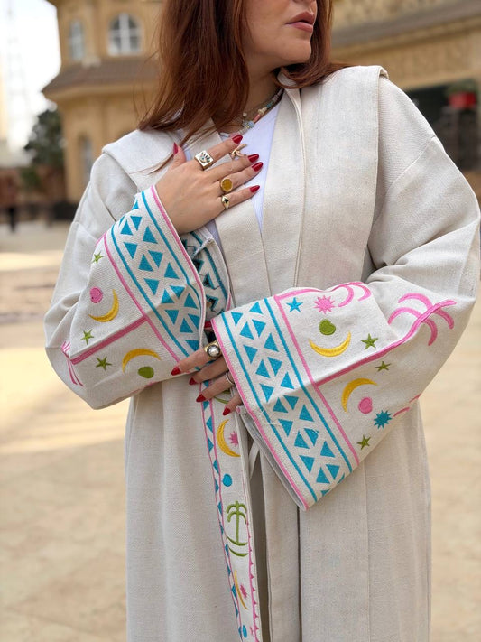 Zezil Hand-Embroidered Linen Kaftan