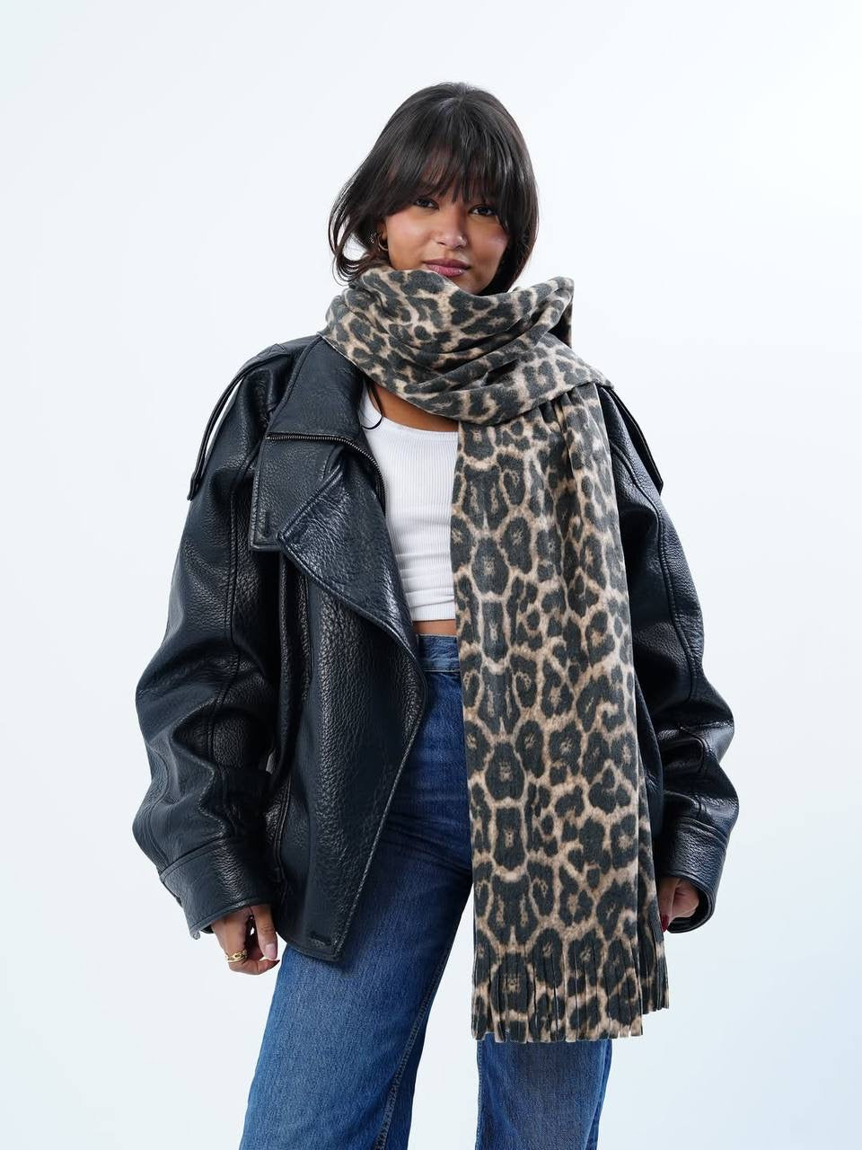 Funnel Neck Leather Jacket š¤
