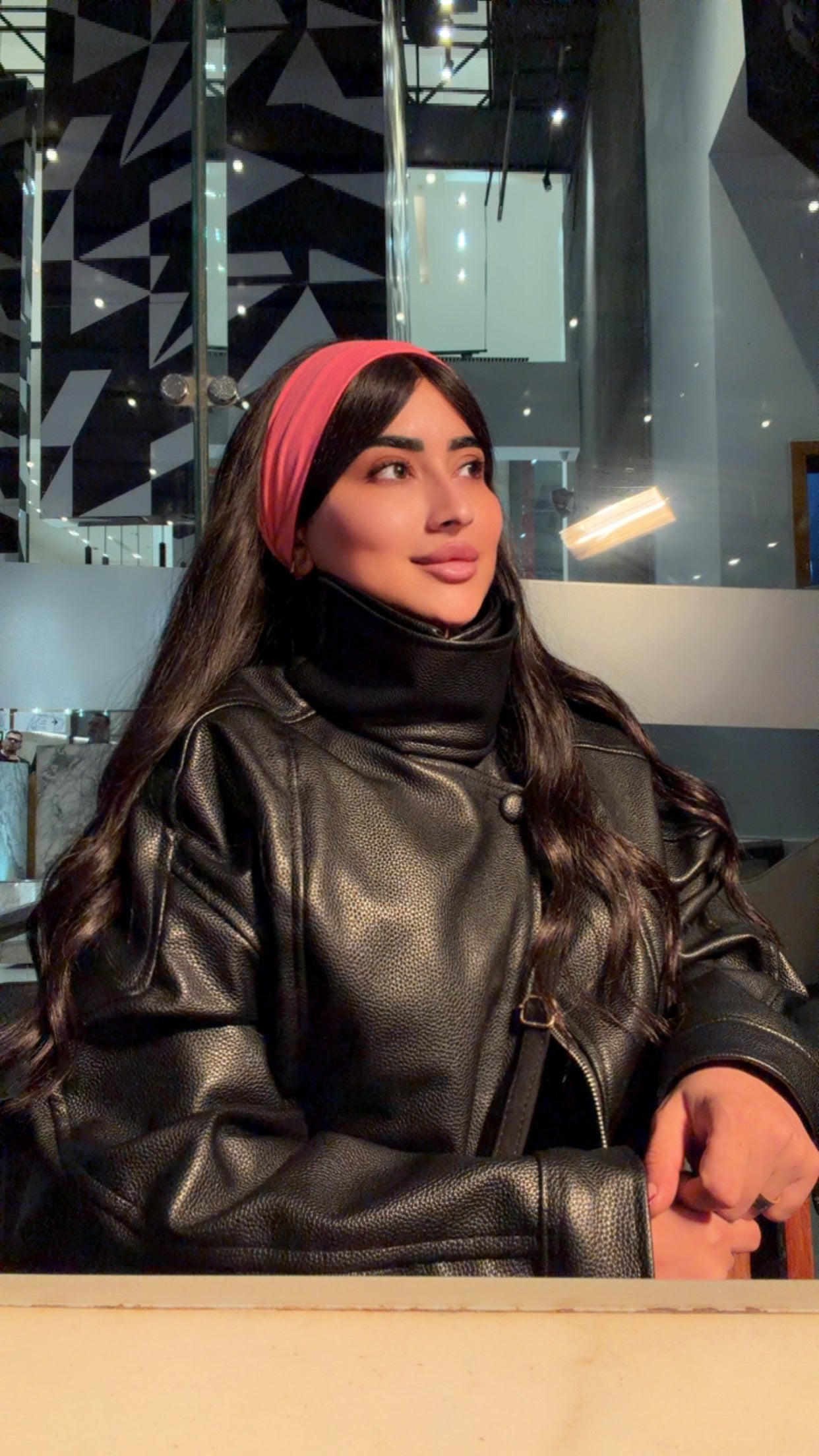 Funnel Neck Leather Jacket š¤