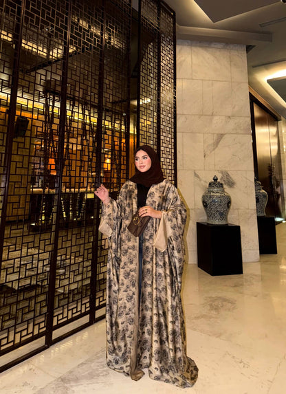 ✨ Printed Satin Silk Abaya