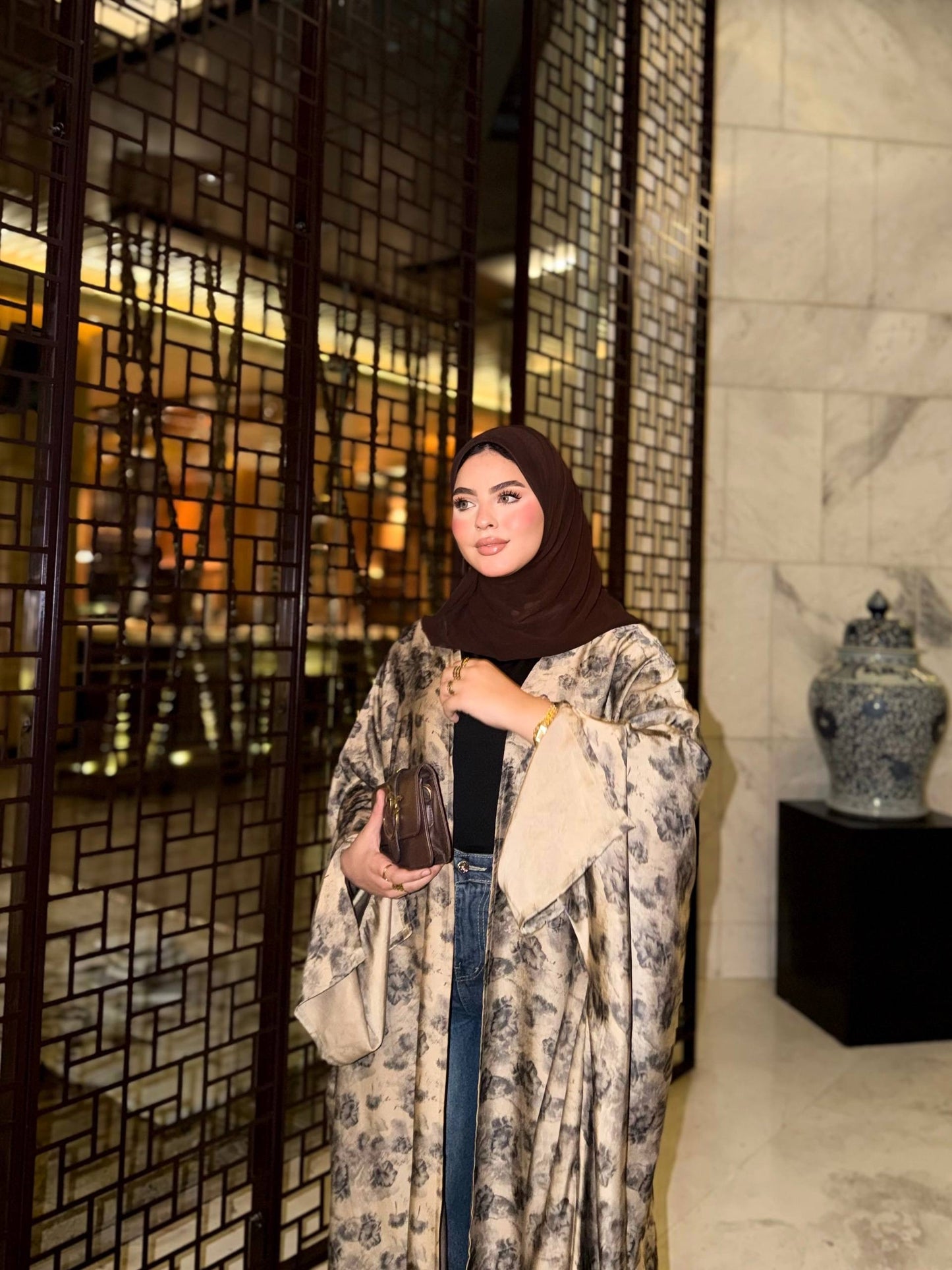 ✨ Printed Satin Silk Abaya