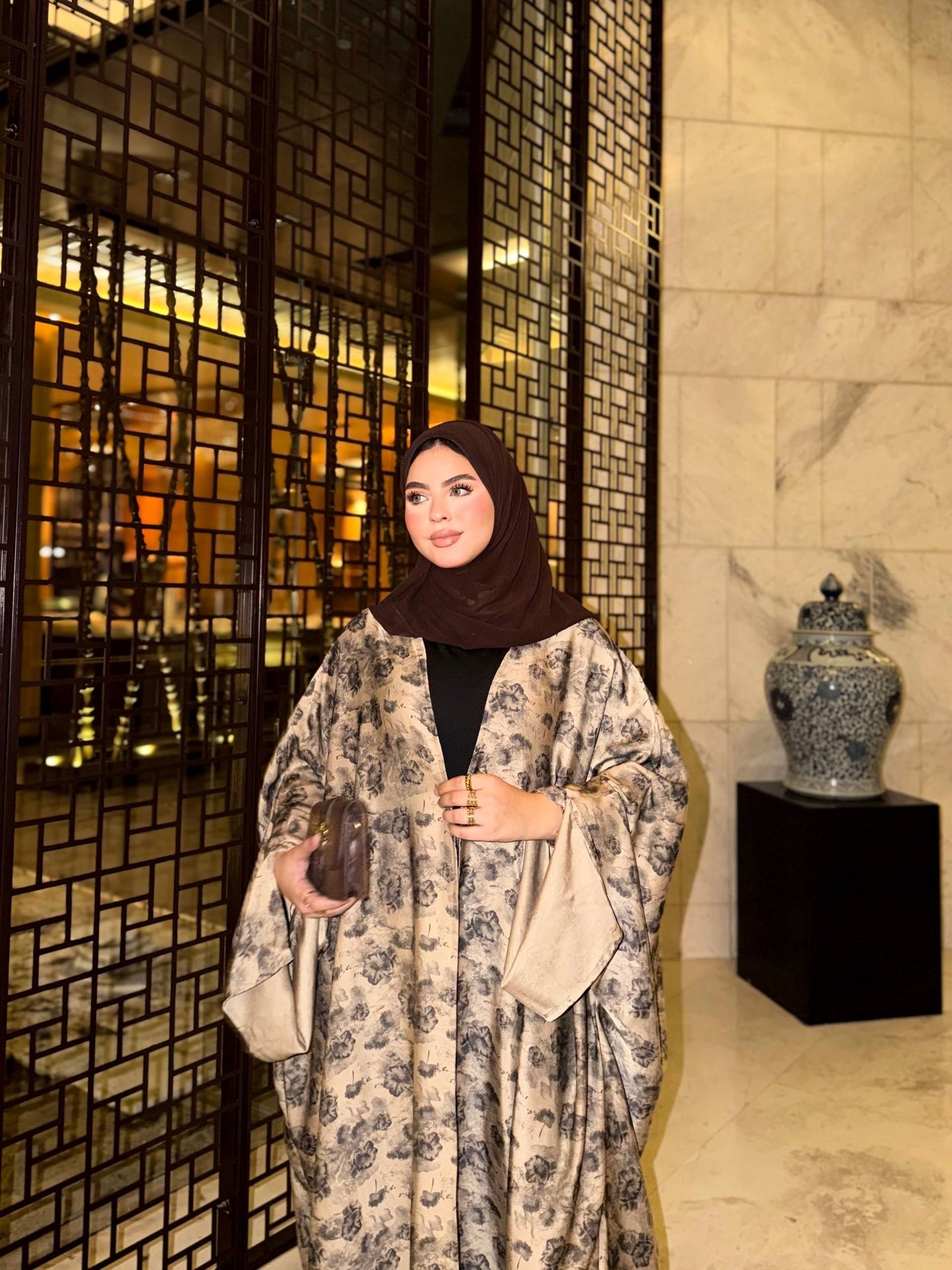 ✨ Printed Satin Silk Abaya