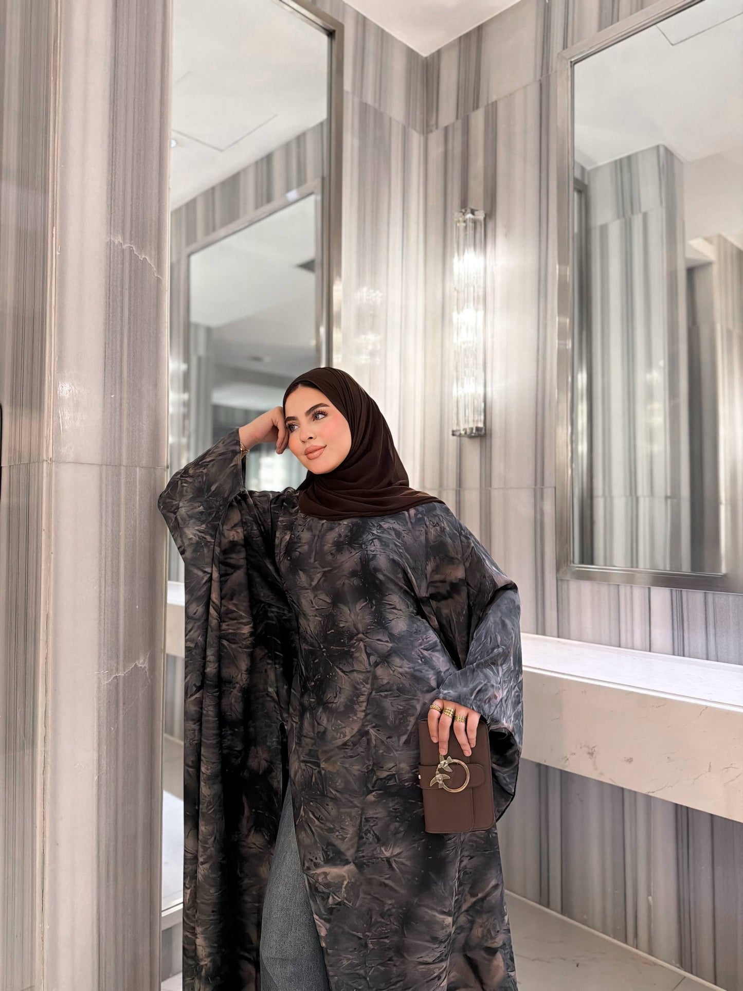 Eid Luxury Abaya – Charcoal Marble