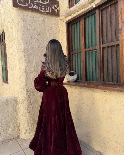 Velvet Glow Belted Abaya ✨