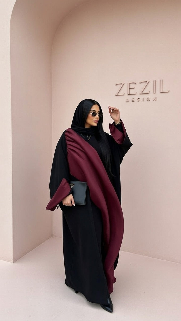 Velora Burgundy Cardigan Abaya