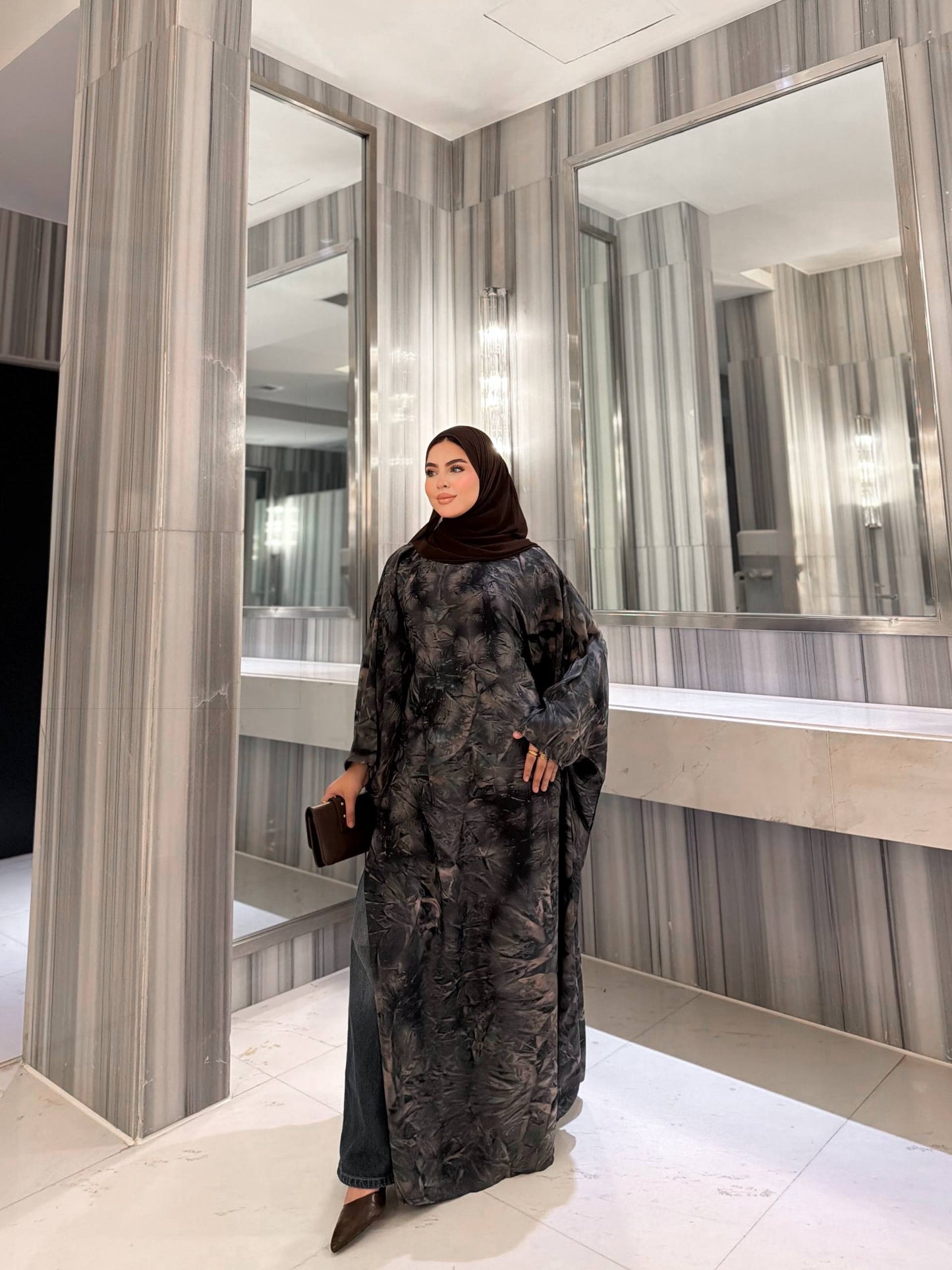 Eid Luxury Abaya – Charcoal Marble
