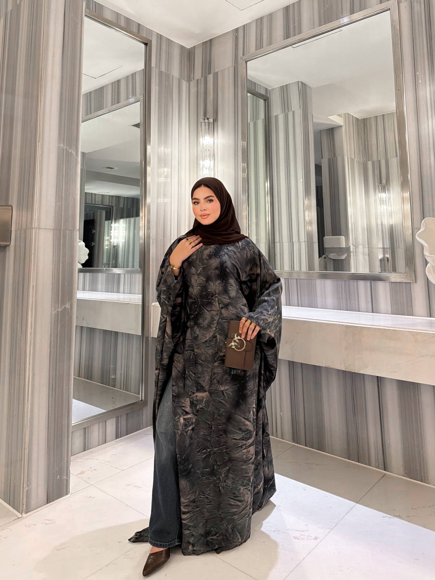 Eid Luxury Abaya – Charcoal Marble