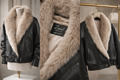 NOIR FUR COLLAR LEATHER JACKET