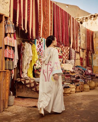 Zezil Hand-Embroidered Linen Kaftan