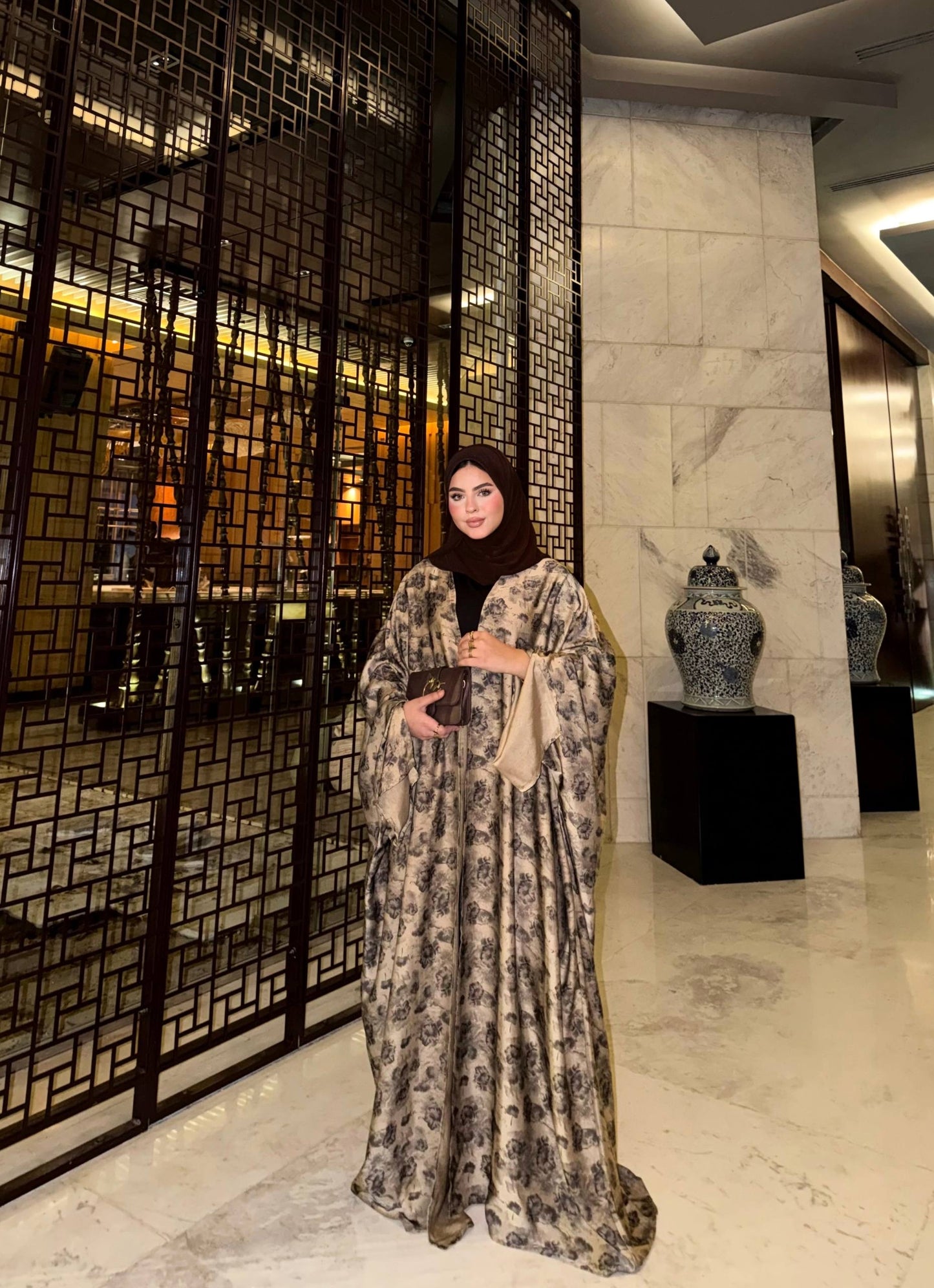 ✨ Printed Satin Silk Abaya