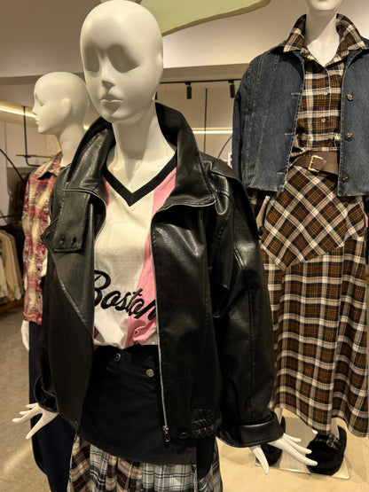 Funnel Neck Leather Jacket 🖤