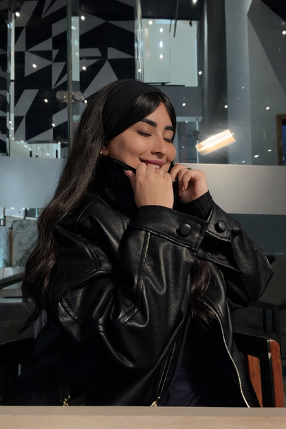 Funnel Neck Leather Jacket 🖤