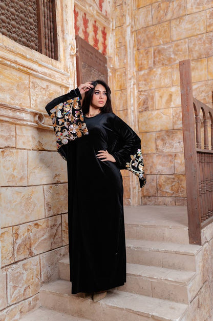 Handmade Embroidered Velvet Abaya