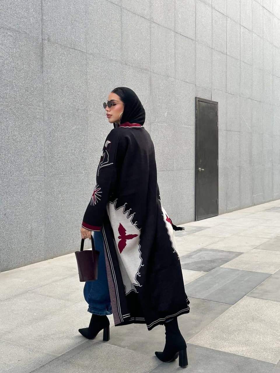 Embroidered Long Knit Cardigan