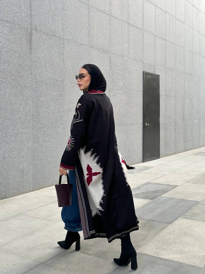 Embroidered Long Knit Cardigan