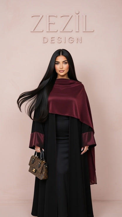 Velora Burgundy Cardigan Abaya