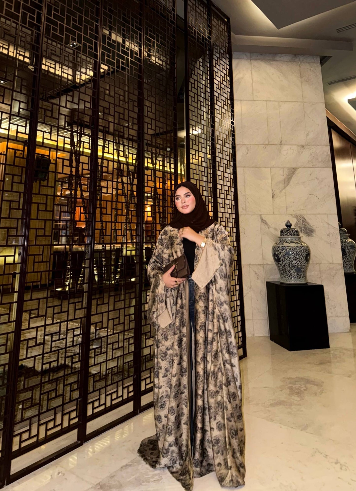 ✨ Printed Satin Silk Abaya