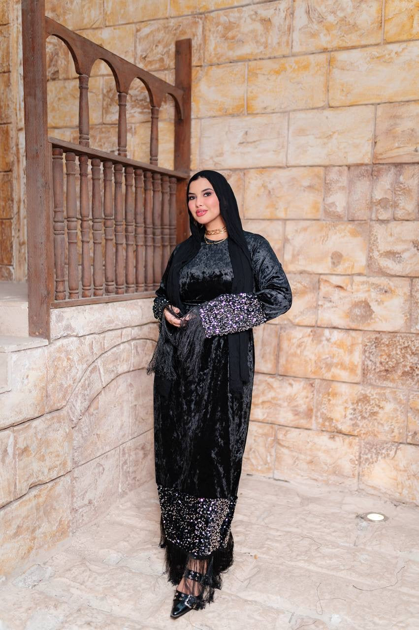 Velvet Sequin Fringe Dress