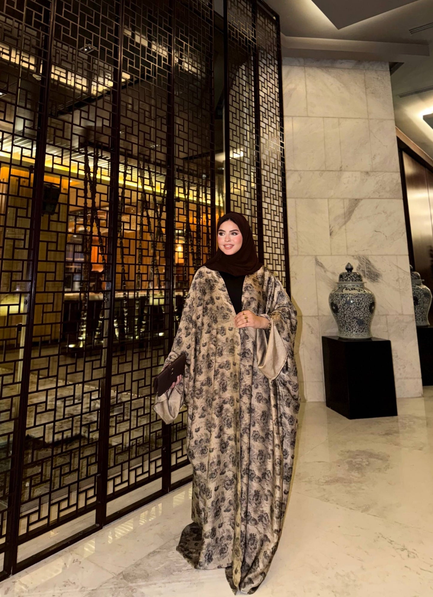 ✨ Printed Satin Silk Abaya