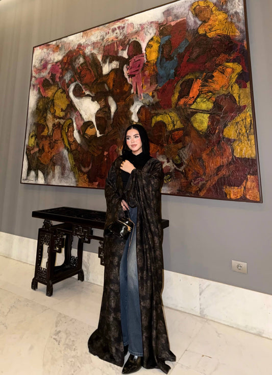 🤎Printed Satin Silk Abaya