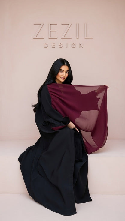 Velora Burgundy Cardigan Abaya