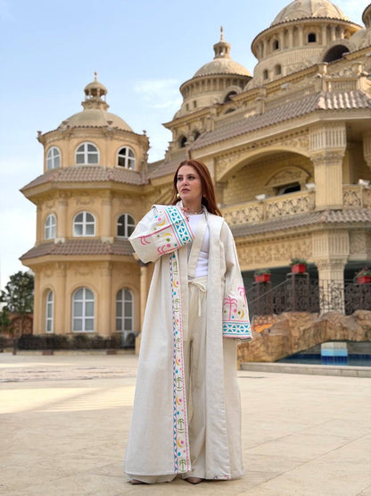 Zezil Hand-Embroidered Linen Kaftan