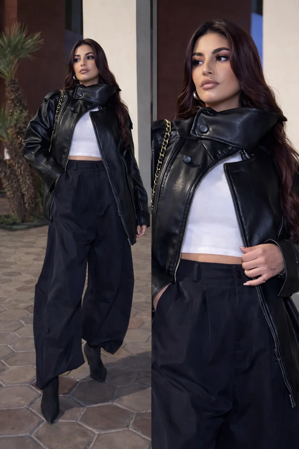 Funnel Neck Leather Jacket 🖤