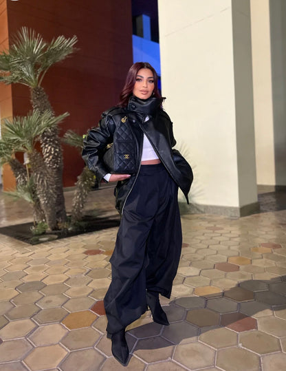 Funnel Neck Leather Jacket 🖤