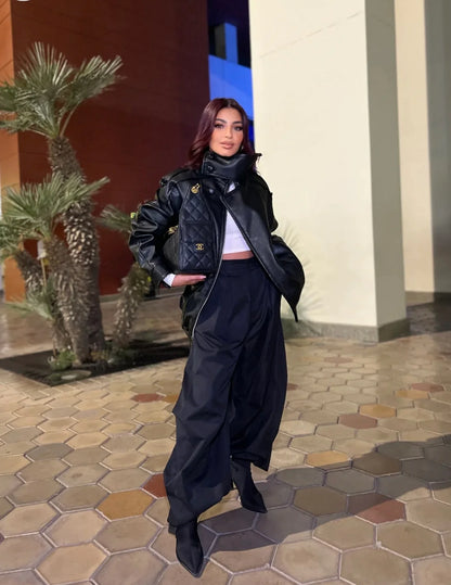 Funnel Neck Leather Jacket 🖤