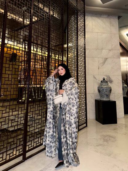 Printed Satin Silk Abaya🩶