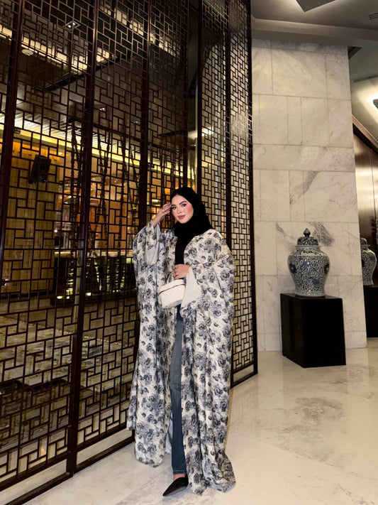 Printed Satin Silk Abaya🩶