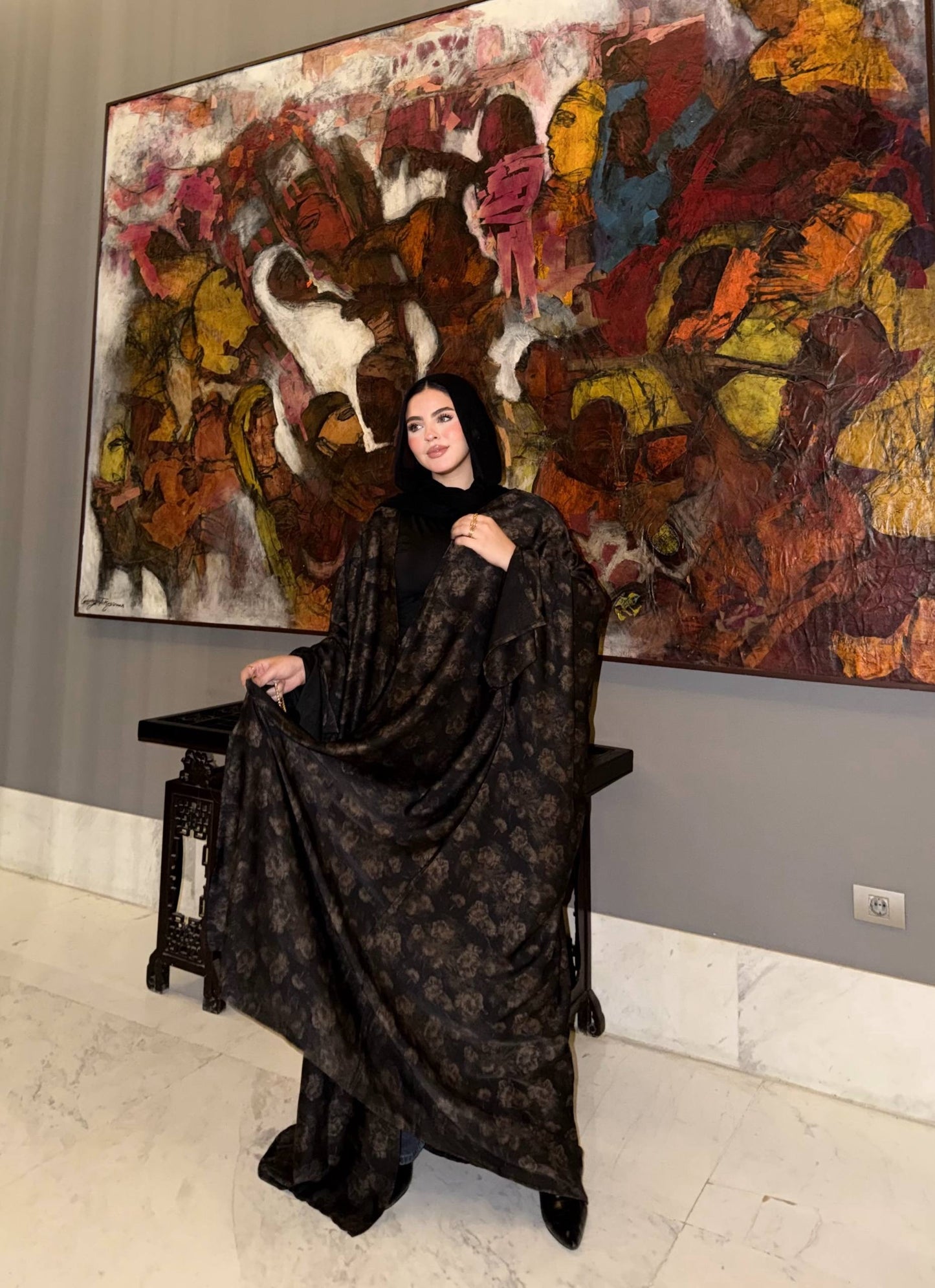 🤎Printed Satin Silk Abaya