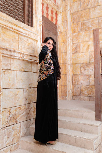 Handmade Embroidered Velvet Abaya