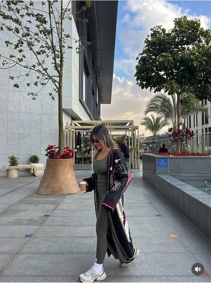 Embroidered Long Knit Cardigan