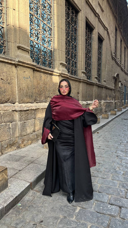 Velora Burgundy Cardigan Abaya