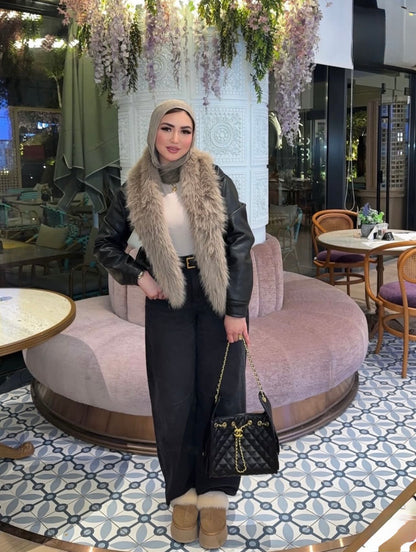 NOIR FUR COLLAR LEATHER JACKET