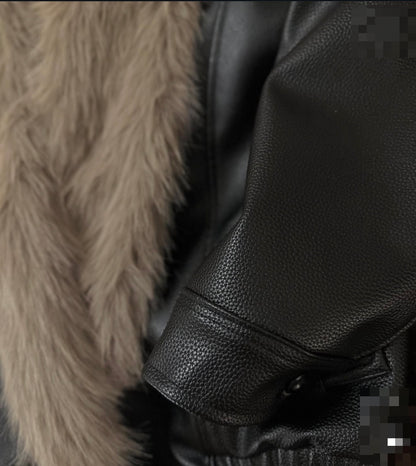 NOIR FUR COLLAR LEATHER JACKET
