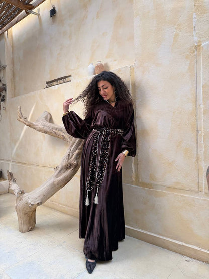 Velvet Glow Belted Abaya ✨