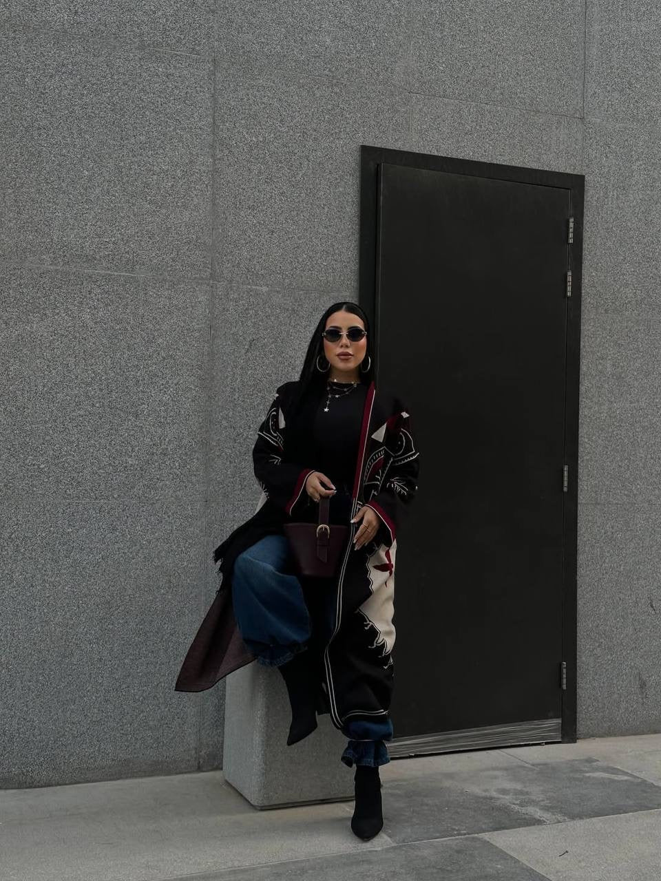 Embroidered Long Knit Cardigan