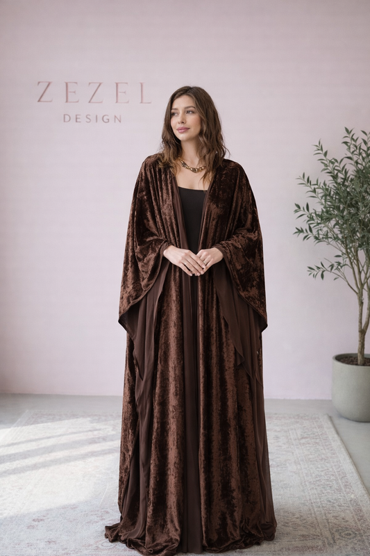 Mocha Velvet Flow Abaya 🤎