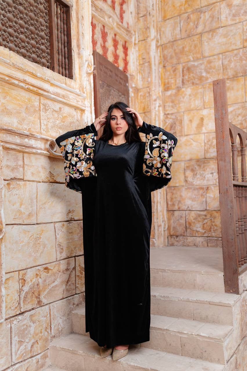 Handmade Embroidered Velvet Abaya