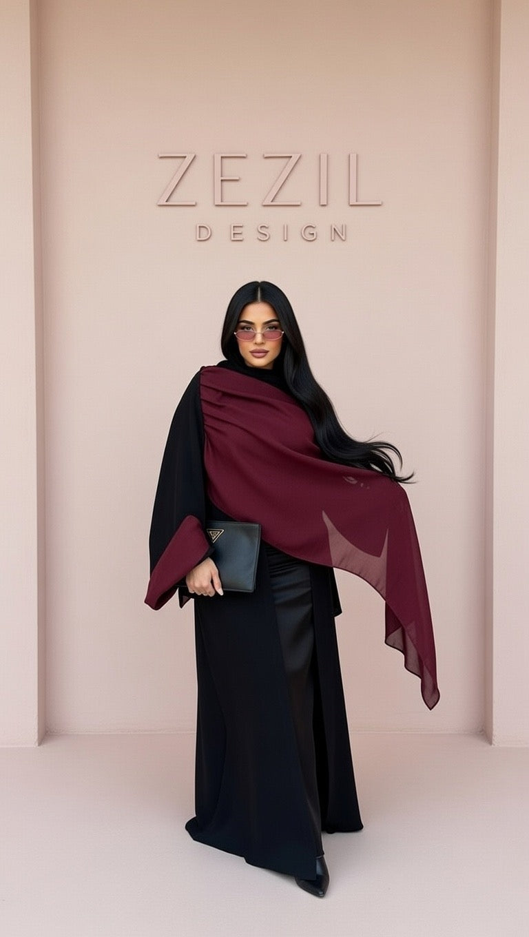 Velora Burgundy Cardigan Abaya