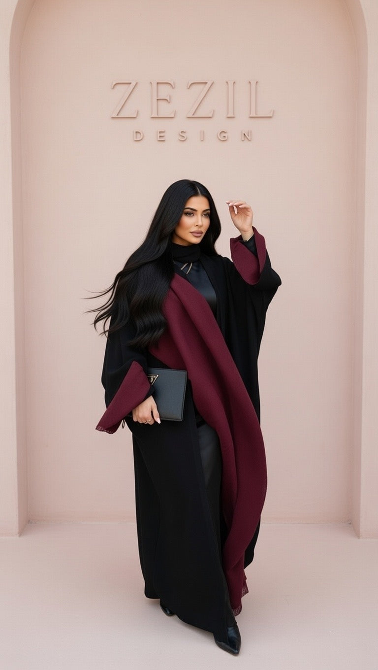Velora Burgundy Cardigan Abaya