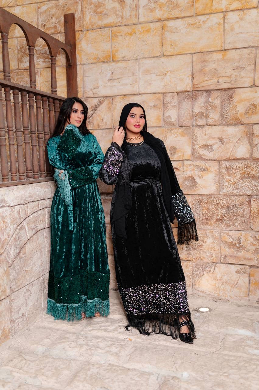 Velvet Sequin Fringe Dress