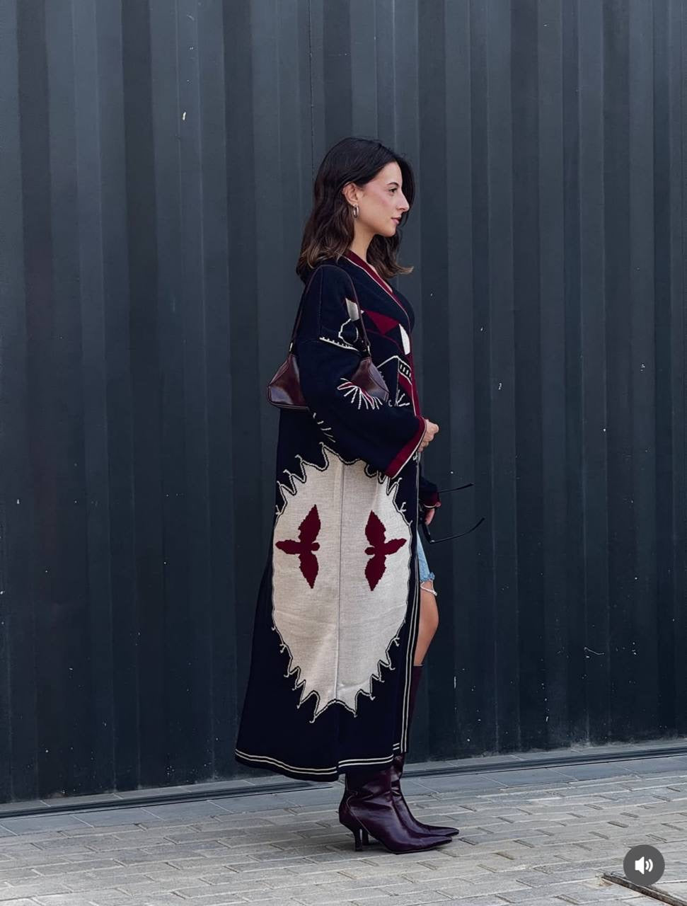 Embroidered Long Knit Cardigan