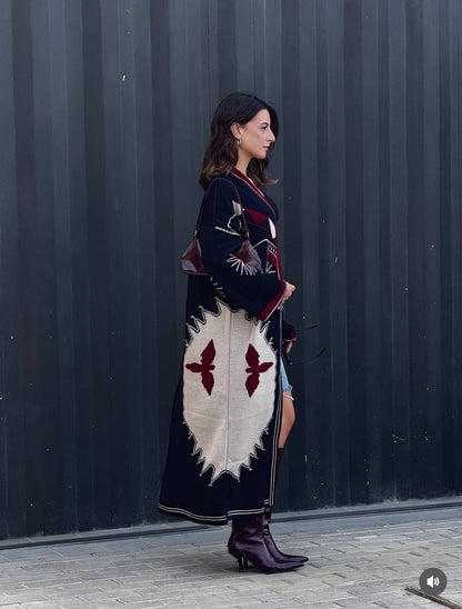 Embroidered Long Knit Cardigan