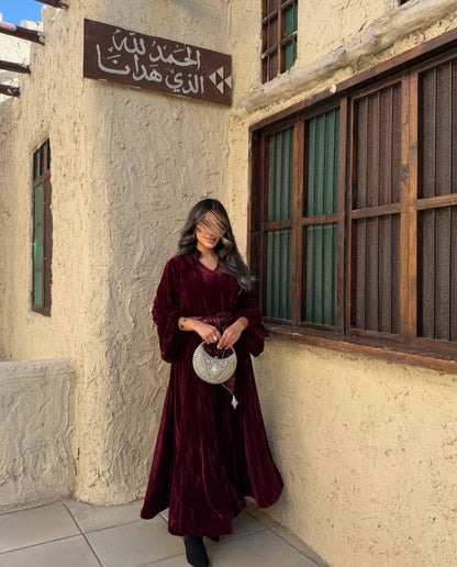 Velvet Glow Belted Abaya ✨