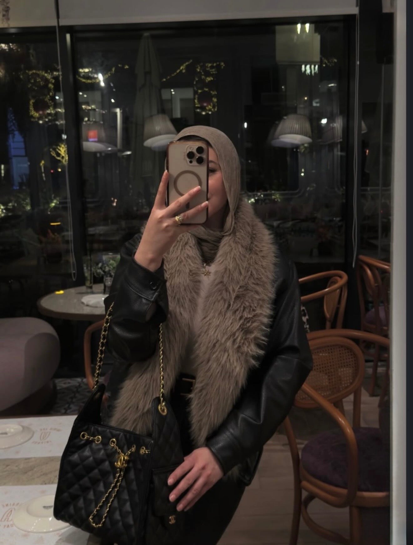 NOIR FUR COLLAR LEATHER JACKET