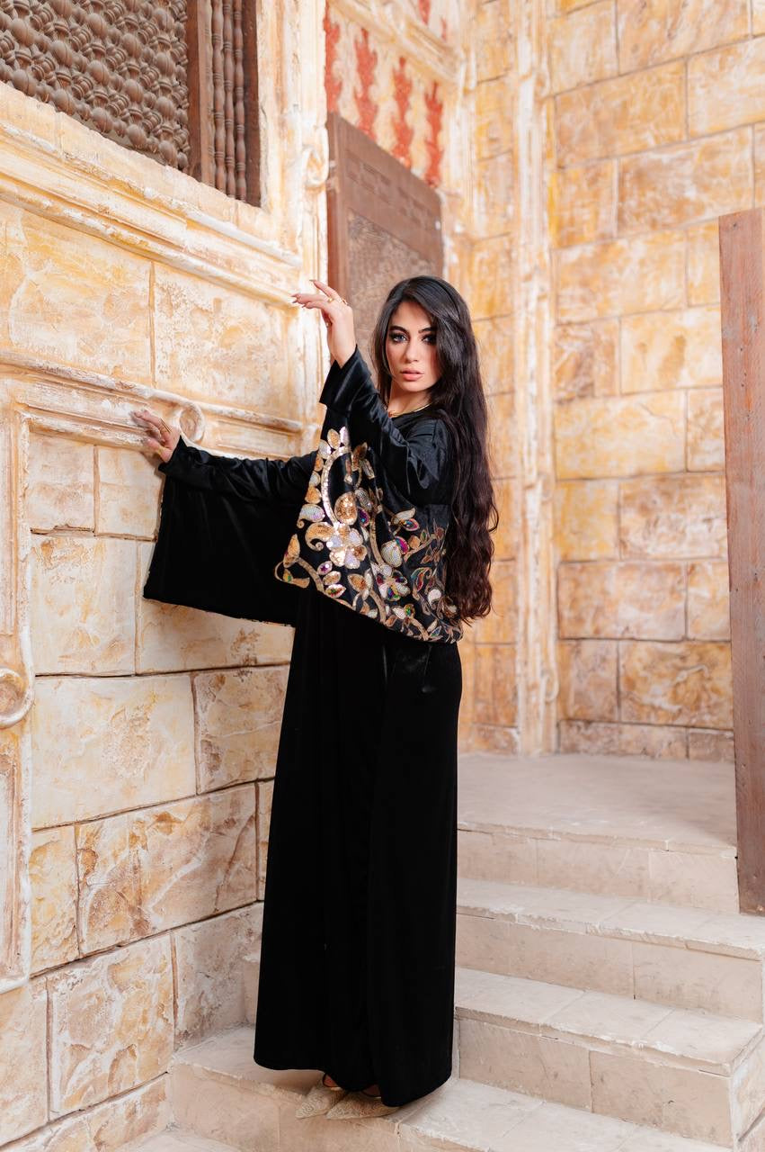 Handmade Embroidered Velvet Abaya